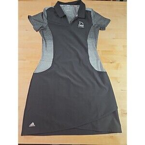 Adidas Women's Black Grey Golf Range Dress Short Sleeve V-Neck Pockets Size S